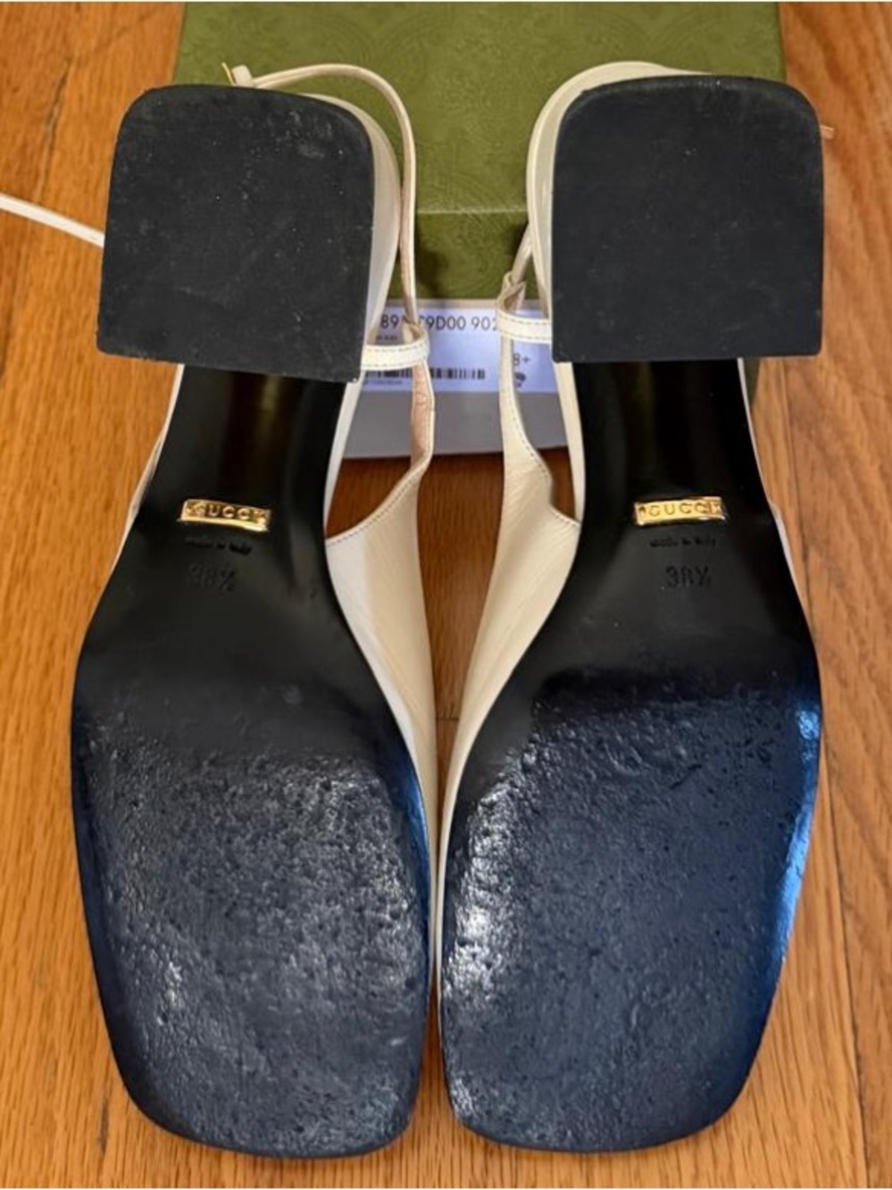 Gucci White Leather Horsebit Slingback Pumps with Gold Hardware - Picture 7 of 7